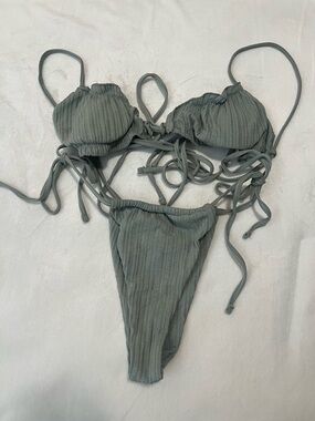 Sage Green Ribbed String Bikini Set